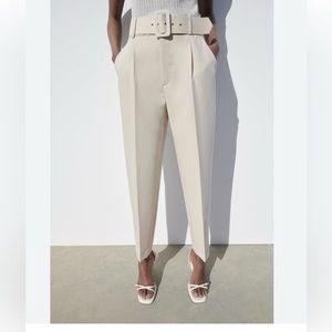Zara Women High Waisted Belted Pants - NWT XS cream color